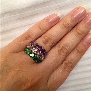 Lux simulated purple, pink, & green topaz ring
